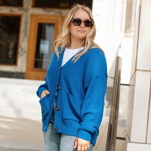Carly Jean Los Angeles Peyton Cardigan- Cobalt